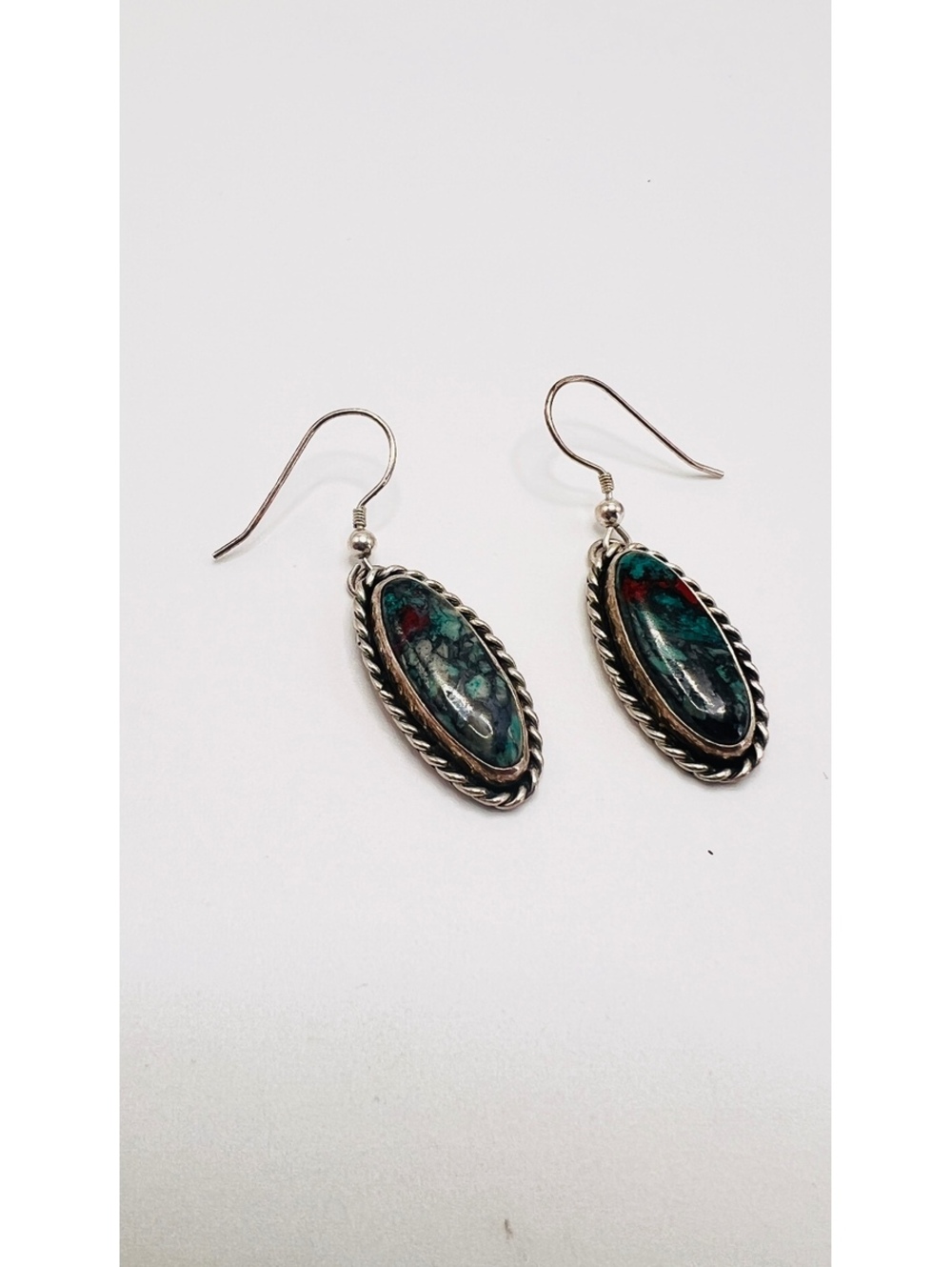 Sterling Silver Sonoran Sunrise Chrysocolla Cuprite Dangle Earrings 9.53g